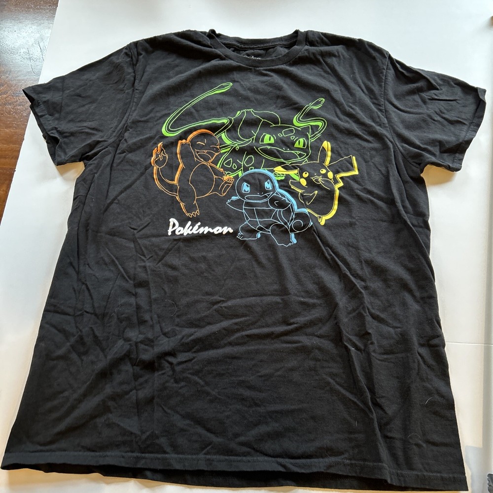 Pokémon Group outline Black Shirt Size Large pikachu bulbasaur squirtle