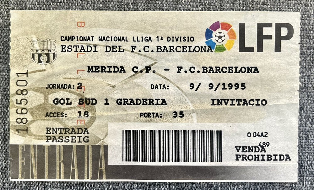 ⚽️Luis Figo Barcelona Debut - 1995 MERIDA v BARCELONA FC Game Ticket