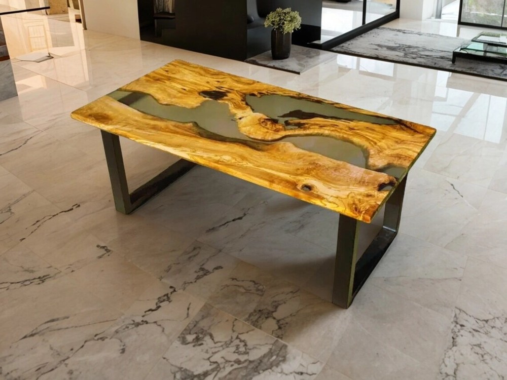 Transparent Wood Epoxy Coffee Table, Epoxy Resin Table,Smokey River Coffee Table