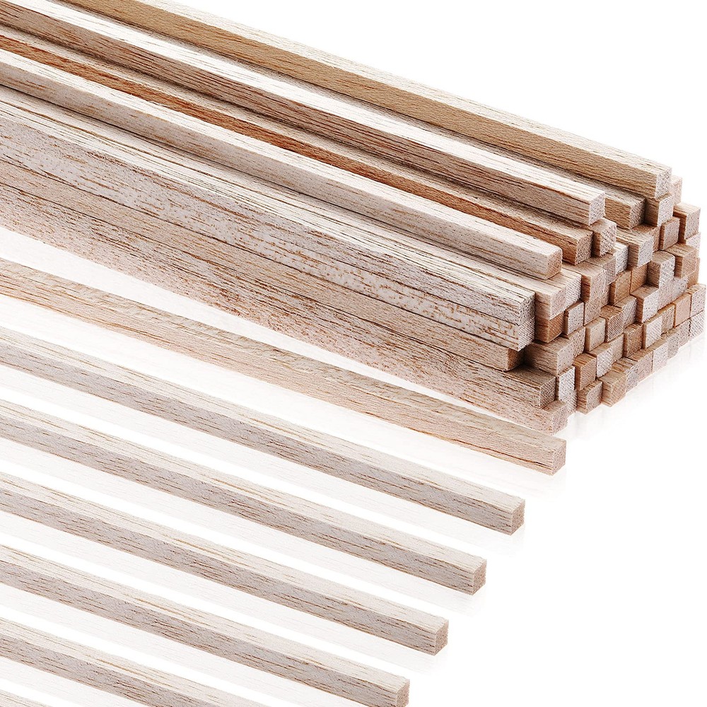 Timtin 225 Pieces Balsa Wood Square Wooden Dowels 1/4 Inch Square 12 Inch Lon...