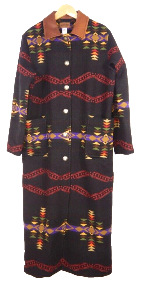Vintage Pendleton Maxi Duster Coat with Leather Collar in Size Large