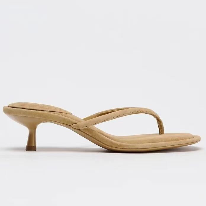 ZARA 2025 Summer Womens Black Beige High Heel Slipper Sandals Flip Flops