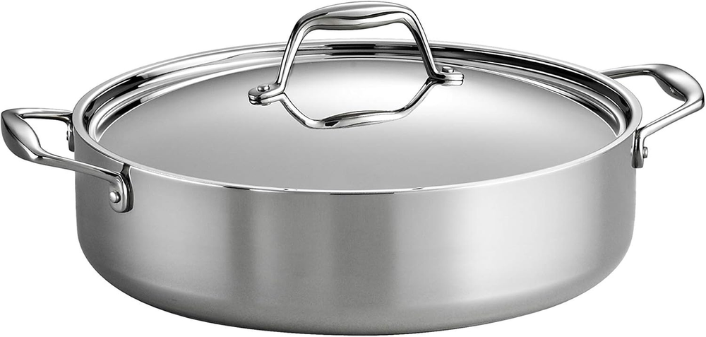 6 QT Tri-Ply Stainless Steel Covered Braiser in Sea Blue for Gourmet Cooking