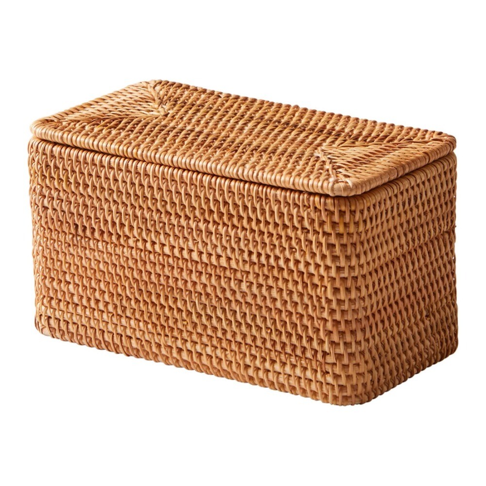 Brown Rattan Storage Basket with Lid for Stylish Organization