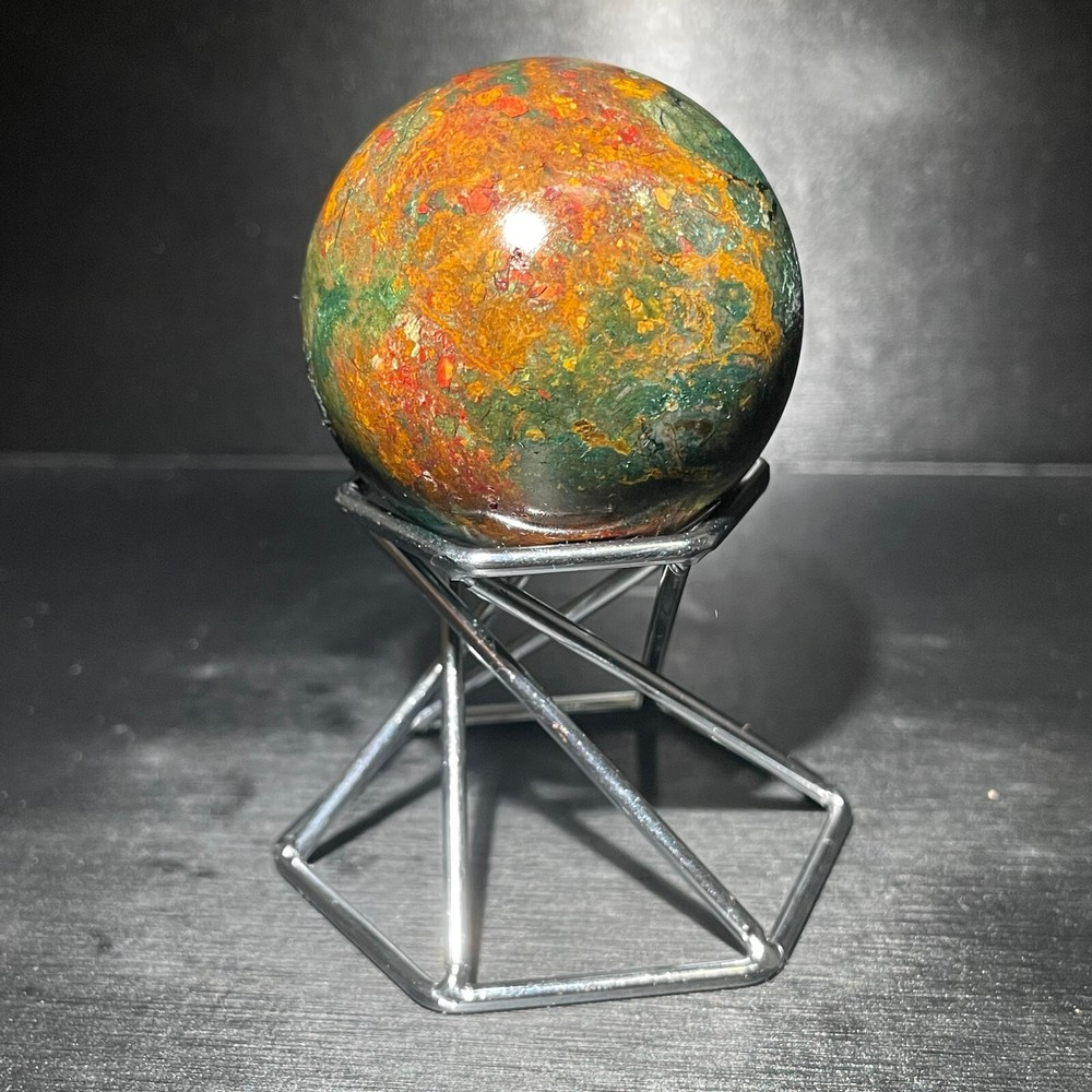 Natural Ocean Jasper Crystal Ball 151g for Reiki Healing Jewelry with Display Stand