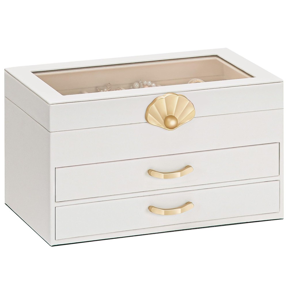 Jewelry Box with 2 Drawers: Display Organizer for Earrings Necklaces - Gift f...