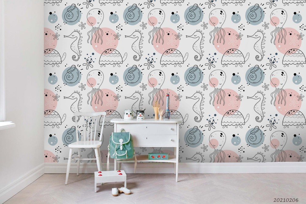 3D Seahorses Turtle Octopus Pattern Wall Murals Wallpaper Murals Wall Sticker
