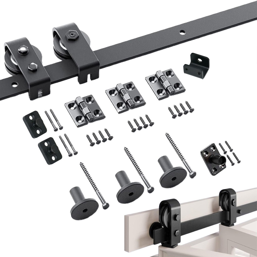 46in Bifold Sliding Barn Door Hardware Folding Roller Flat Track Kit For 2 Door