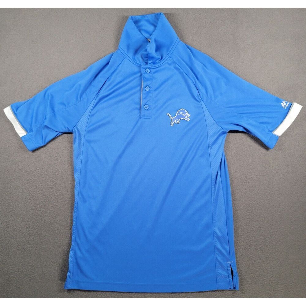 Detriot Lions Polo Shirt Mens M Blue Majestic Cool Base NFL Football Lightweight