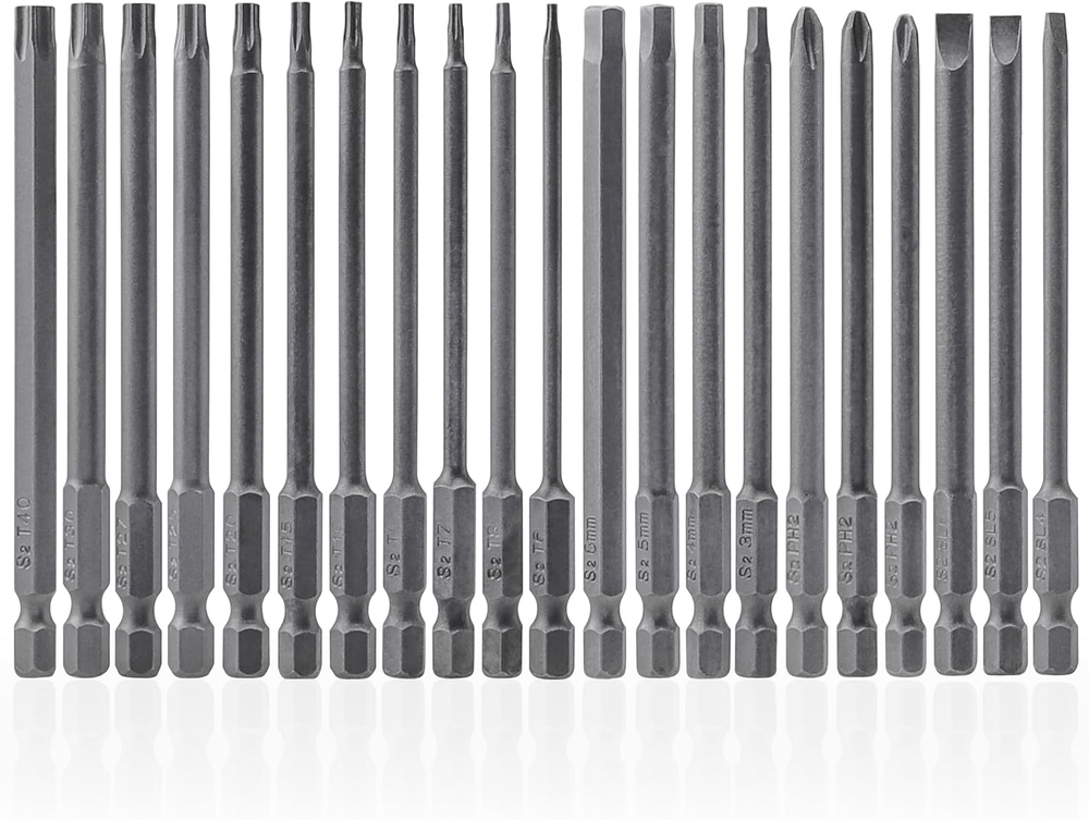 21Pcs 4-Inch Screwdriver Bit Set with Torx Phillips Slotted Hex Heads