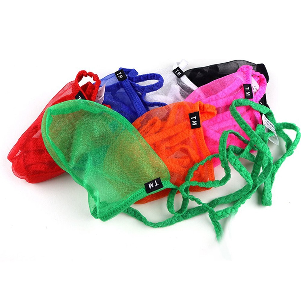 Men Panties See-through Raised Pocket Suspender Underwear Mesh Panties