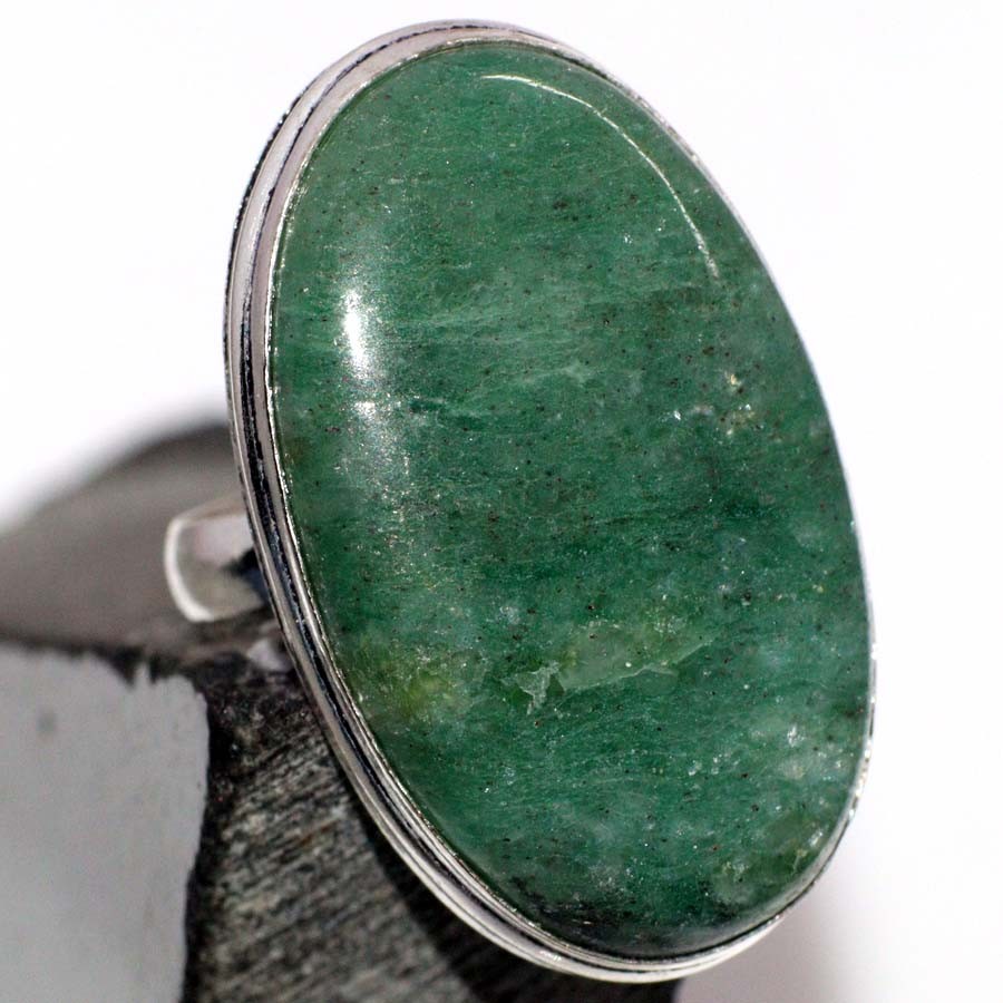 925 Silver Plated Green Aventurine Ring Handmade Gemstone Jewelry Size US 6