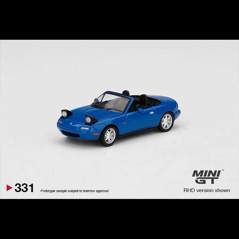 New MINI GT 1:64 Diecast Car Model MAZDA Miata MX-5 NA Mariner Blue Headlight UP