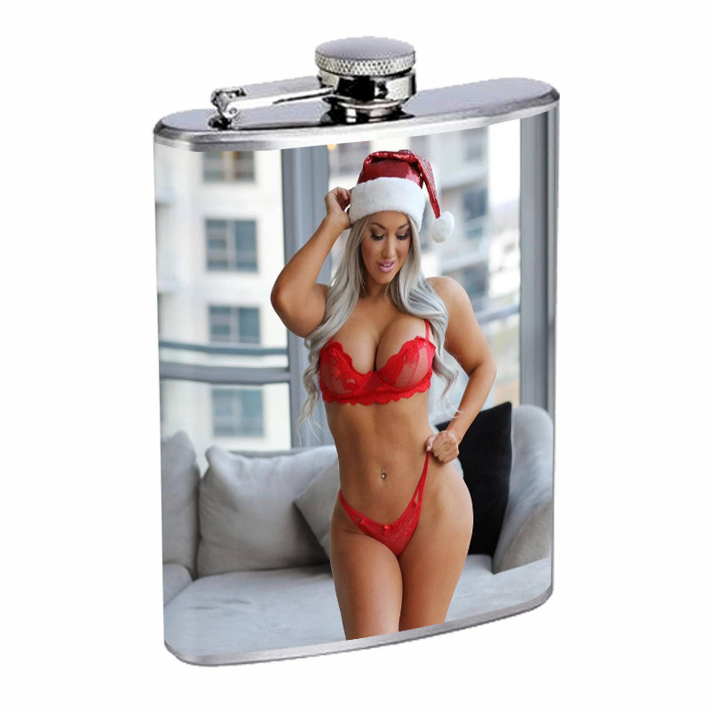 Pin Up Girls Christmas D10 Flask 8oz Stainless Steel Whiskey Hip Flask  
