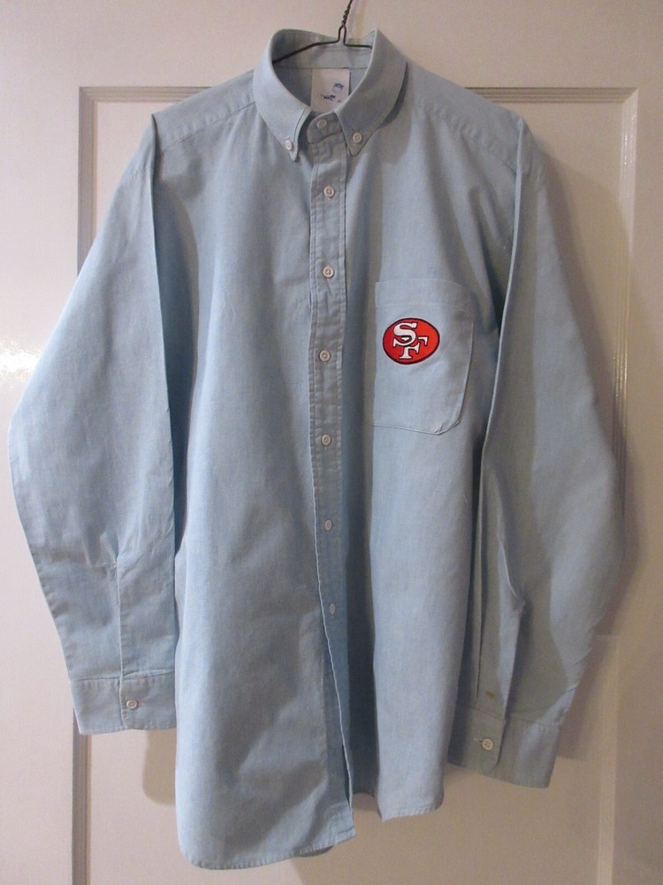 San Francisco 49ers Work Shirt,  Men's Large, Light Blue Denim, Pre-Owned/Good!