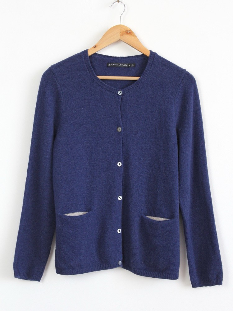Gudrun Sjoden Wool Blue Cardigan Sweater, Size L