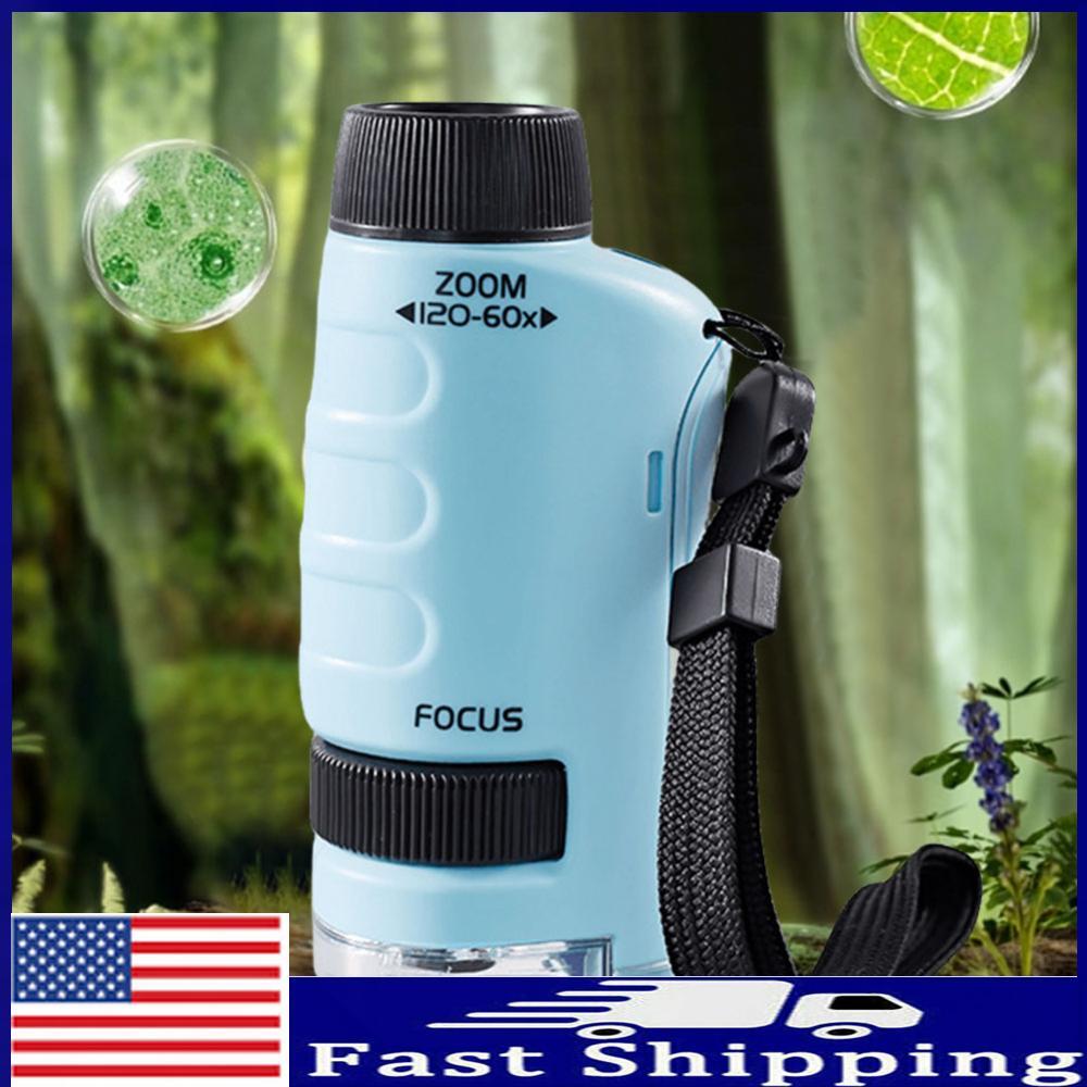 60x-120x Magnification Mini Microscope Compact for Kids & Adults (Blue)