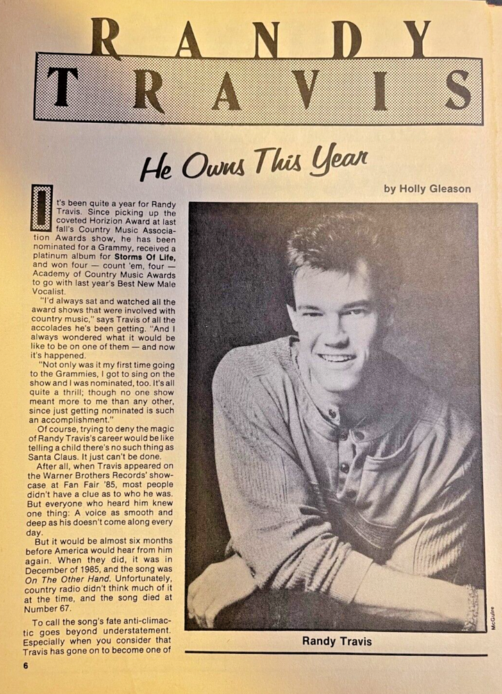 1987 Country Western Music Performer Randy Travis