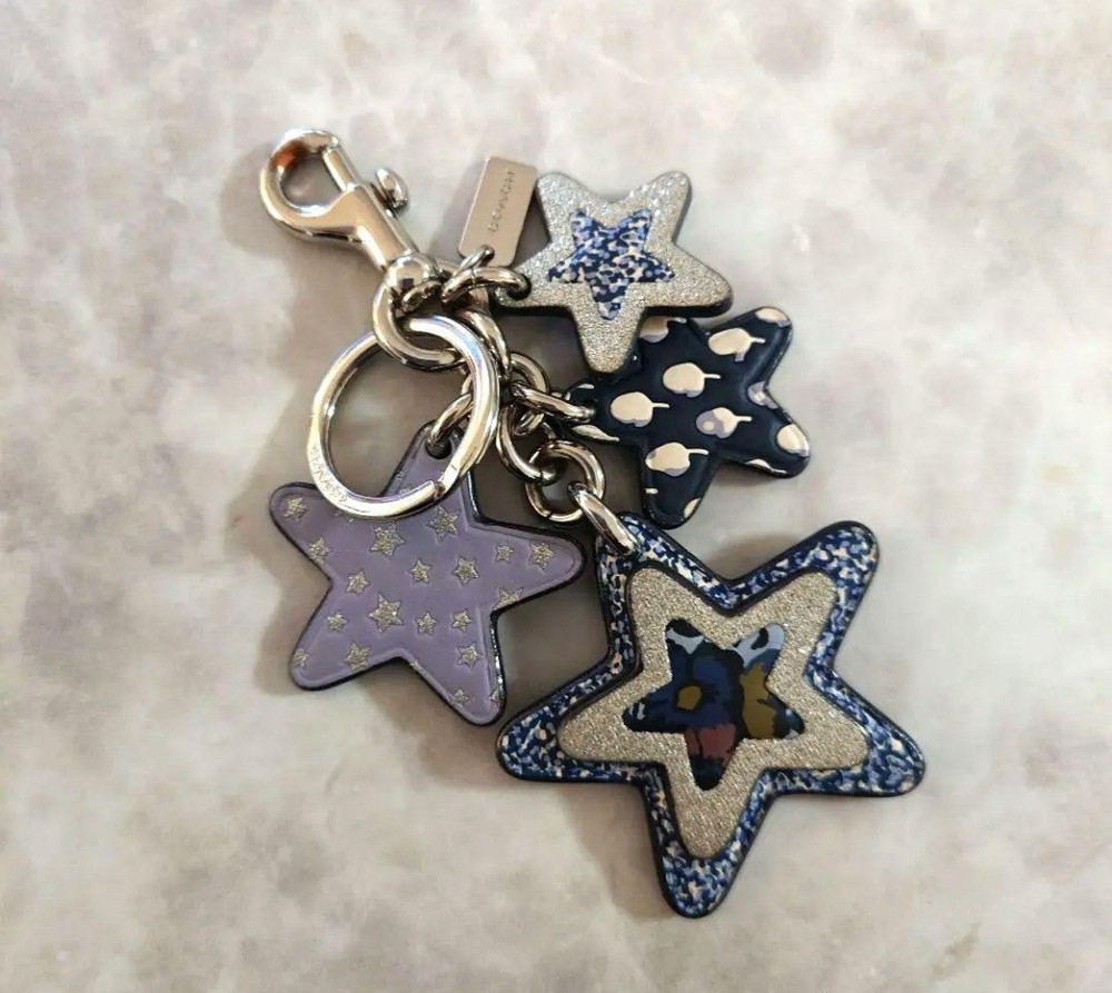 Coach Star Cluster Charm Keychain Blue Silver Glitter Multi - Great Condition