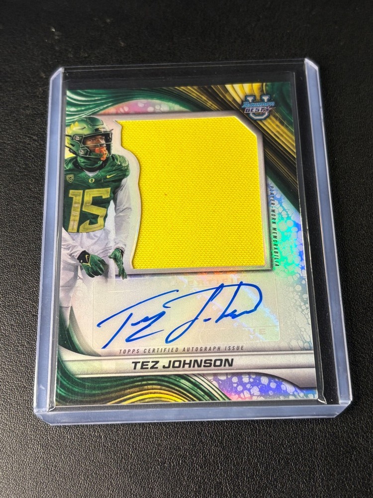 2024 Bowman's Best University Tez Johnson Jumbo Relic Auto Prospect Card