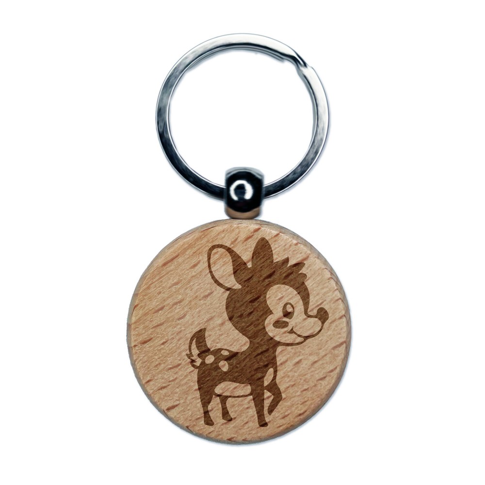 Cute Baby Deer Fawn Engraved Wooden Keychain Charm Gift