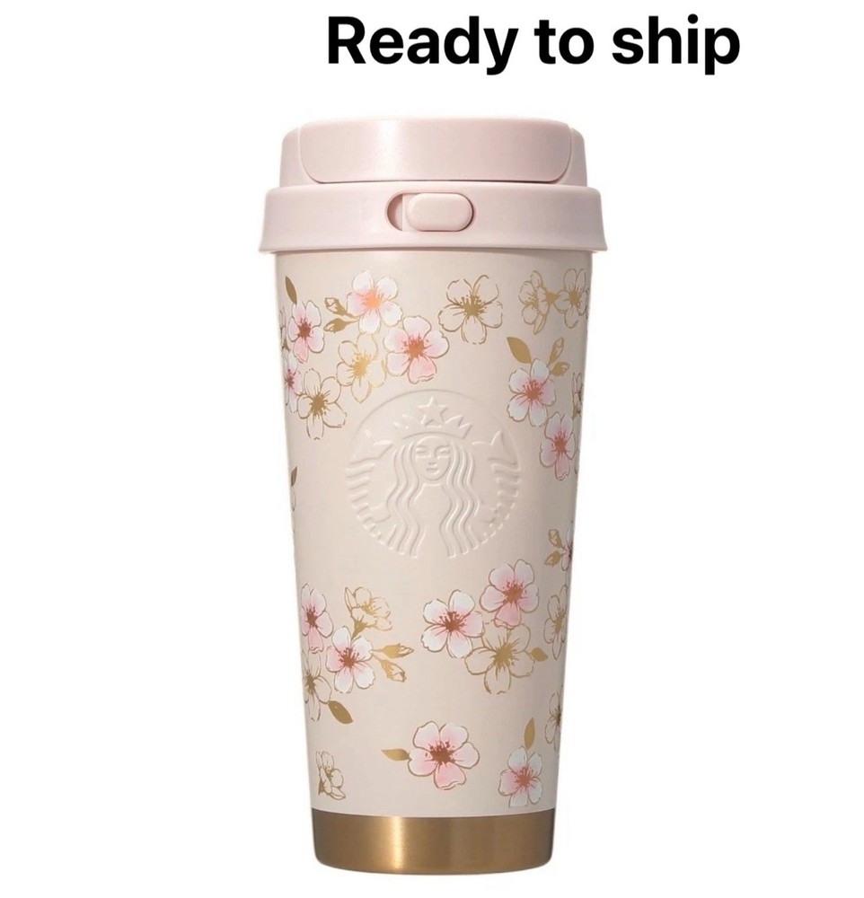 Starbucks Sakura 2026 Japan Stainless Steel TOGO Bottle Pink Beige & Gold  16Oz
