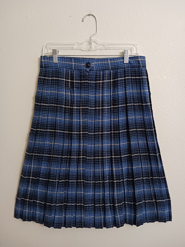 Blue Plaid Pleated Wool Skirt by Alex Colman Vintage Schoolgirl Style