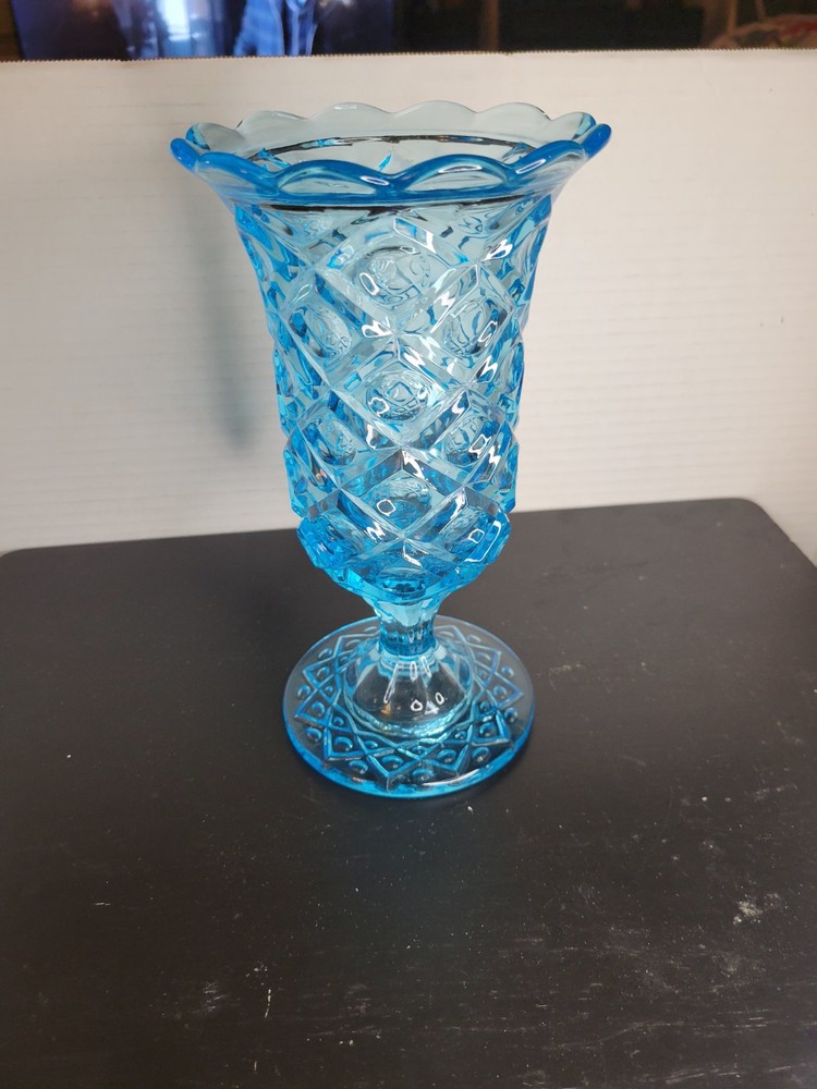 Vintage Aqua Blue Diamond Thumbprint Candy Bowl Compote Dish