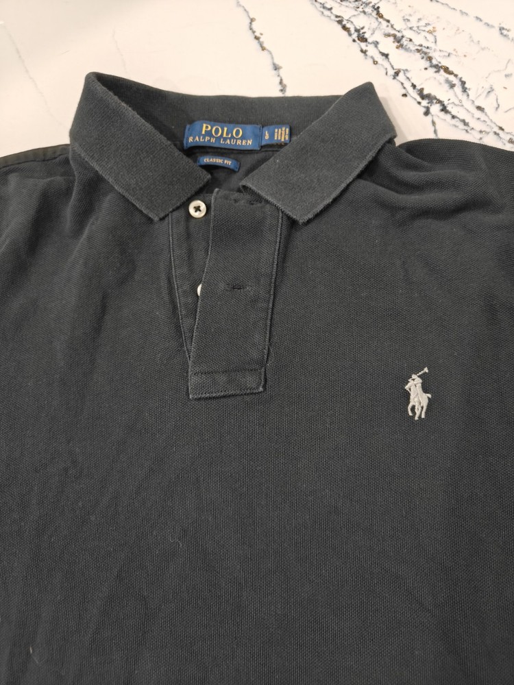 Polo Ralph Lauren Men Black Short Sleeve Classic Fit Polo Shirt Sz L White Pony