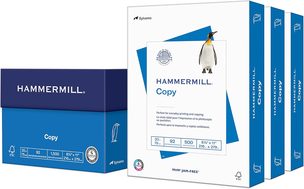 Hammermill Printer Paper, 20 Lb Copy Paper, 8.5 X 11 - 3 Ream (1,500 Sheets) -92