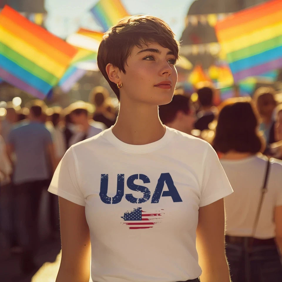 Unisex round neck short sleeve USA Flag Printed T-Shirt