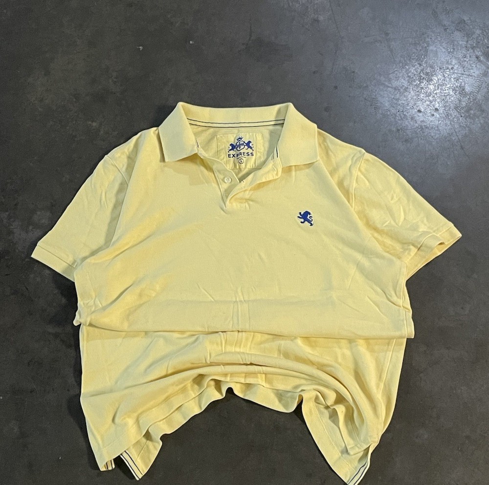 Express Men’s Yellow Polo Shirt Size Large – Short Sleeve Casual  Top