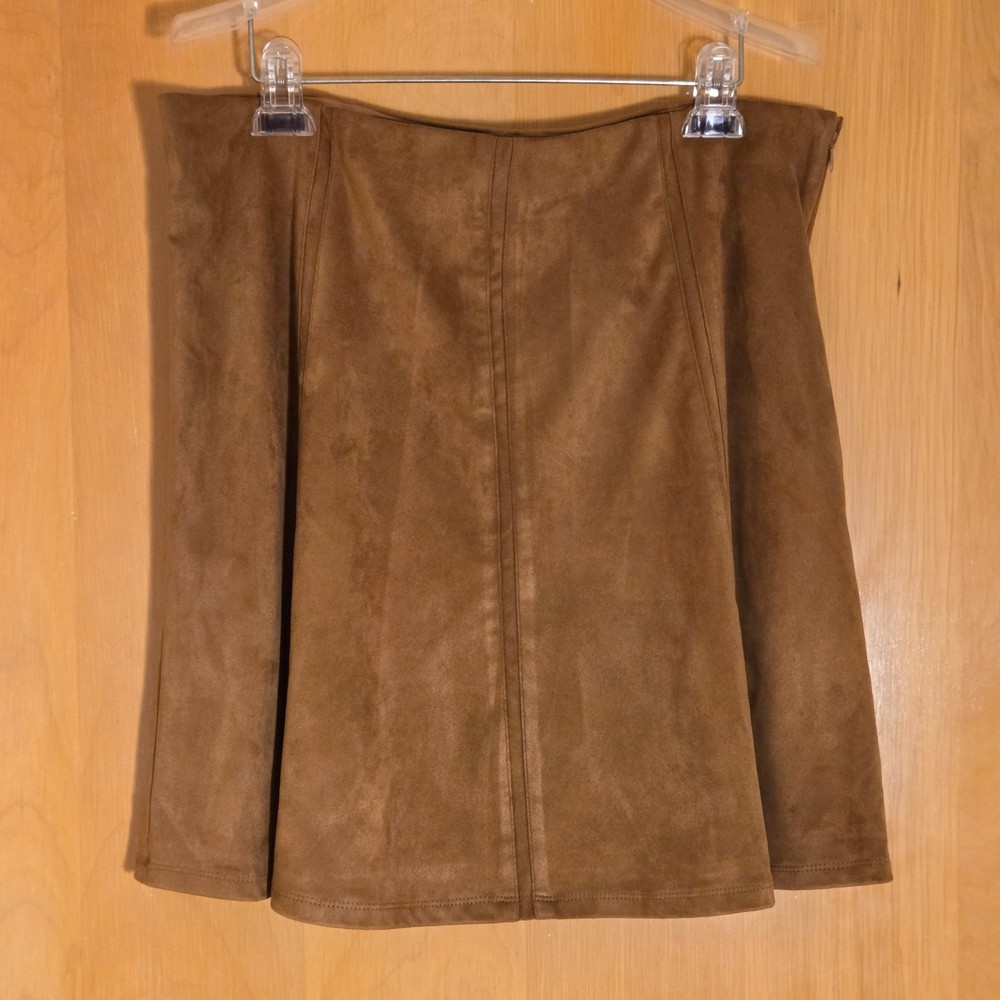 NWT Ann Taylor LOFT Faux Suede Skirt Caramel Brown Womens 14 A-Line Minimalist