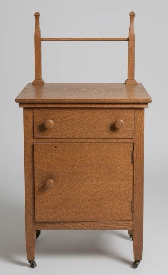 Antique Tiger Oak Washstand Cabinet Nightstand w/ Towel Bar circa 1895–1915