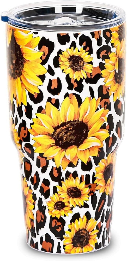 Sunflower Tumbler with Lid 30 OZ Stainless Steel Travel Coffee Mugs Leopard Prin