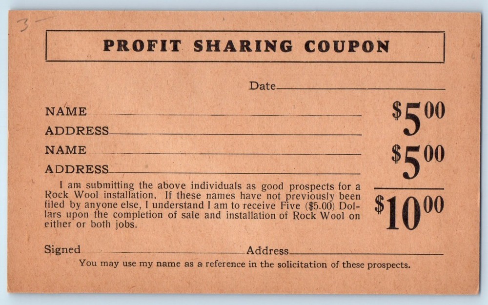 Profit Sharing Coupon Rock Buss Insulation Co. Lanark IL Advertising Postal Card-image