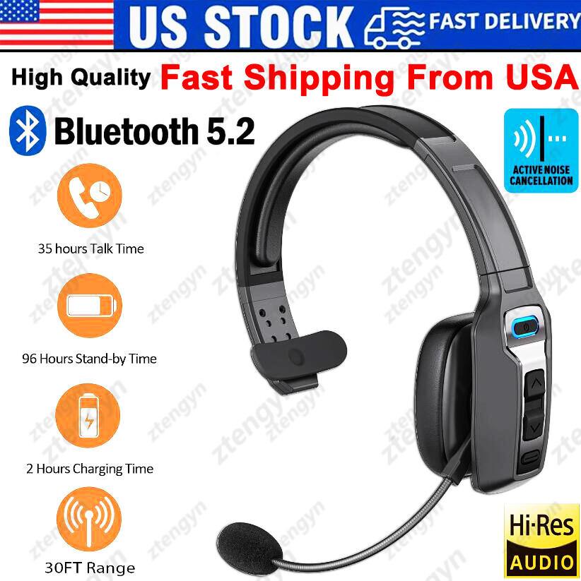Trucker Bluetooth 5.2 Wireless Headset With Noise Cancelling Mic For Phones PC