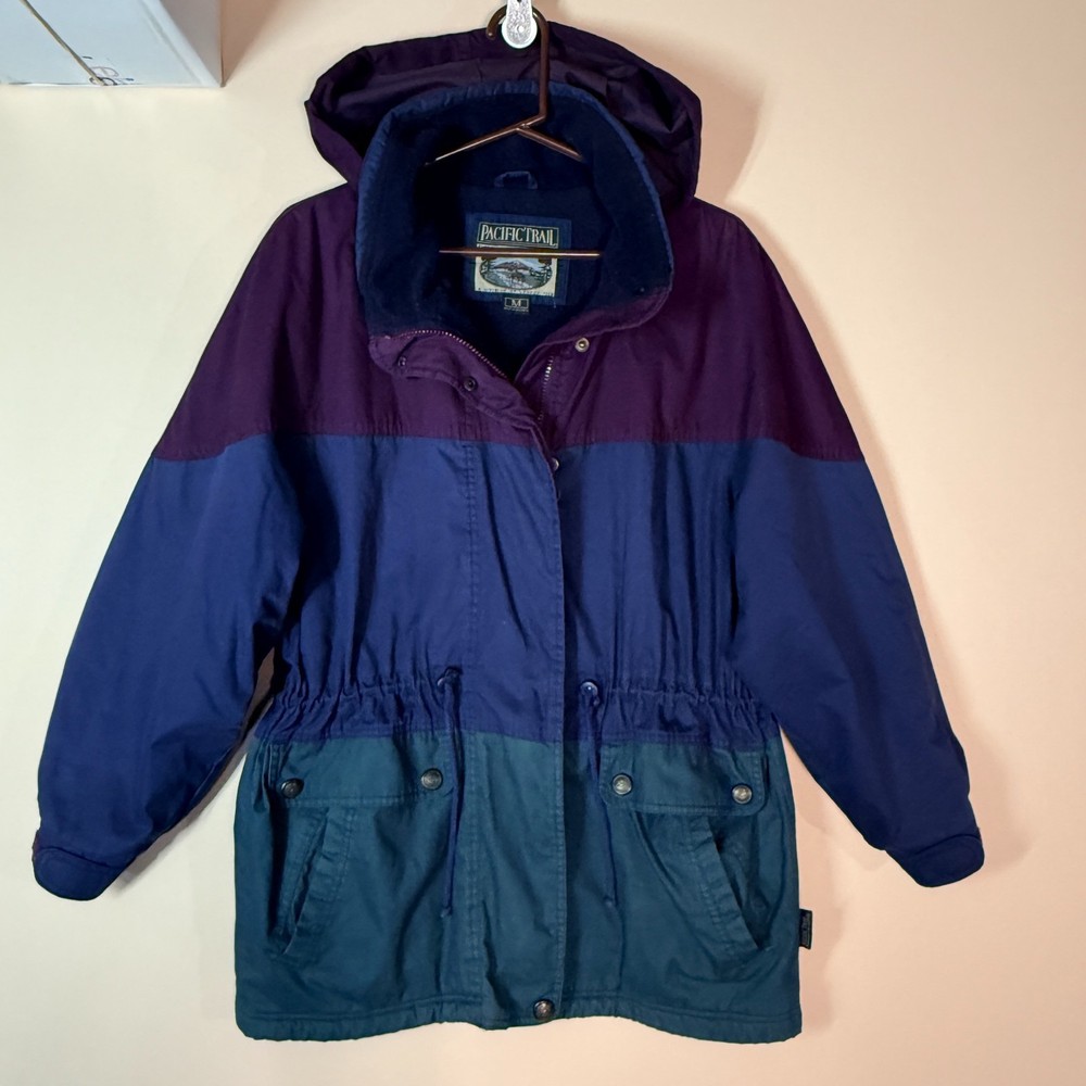 Vintage Pacific Trail Insulated Barn Coat Ranch Jacket Blue Green Red Medium VTG