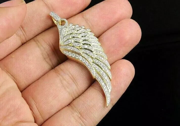14k Gold Plated 2 Ct Round Cut Moissanite Angel Wing Pendant