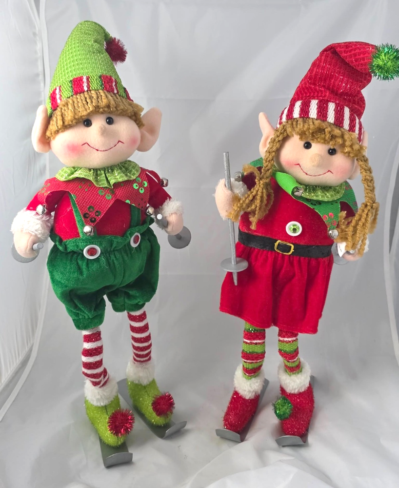 Christmas Santa’s Elf Skiing Girl And Boy Pair Figurines 22