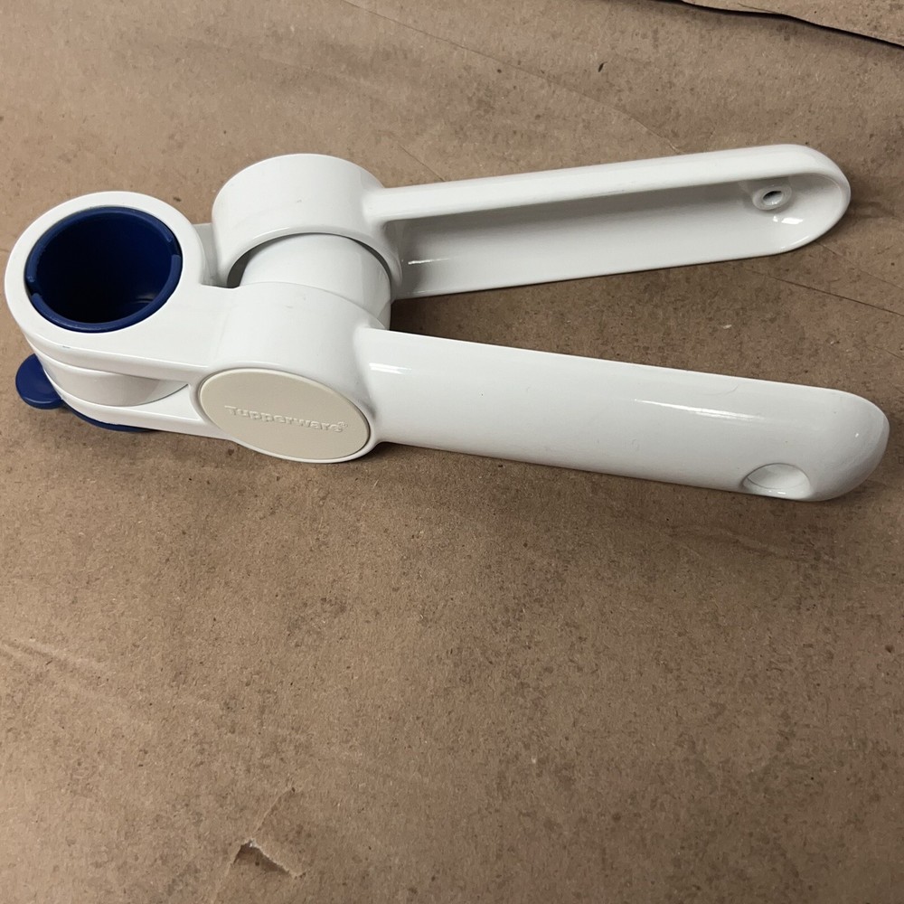 Tupperware Garlic Press Vintage Kitchen Gadget White & Bold N Blue