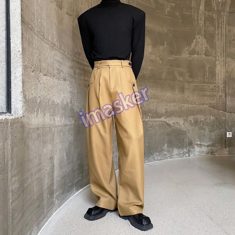 Korean Style Men Loose Fit Long Trousers Designer Casual Dress Straight Pants Sz