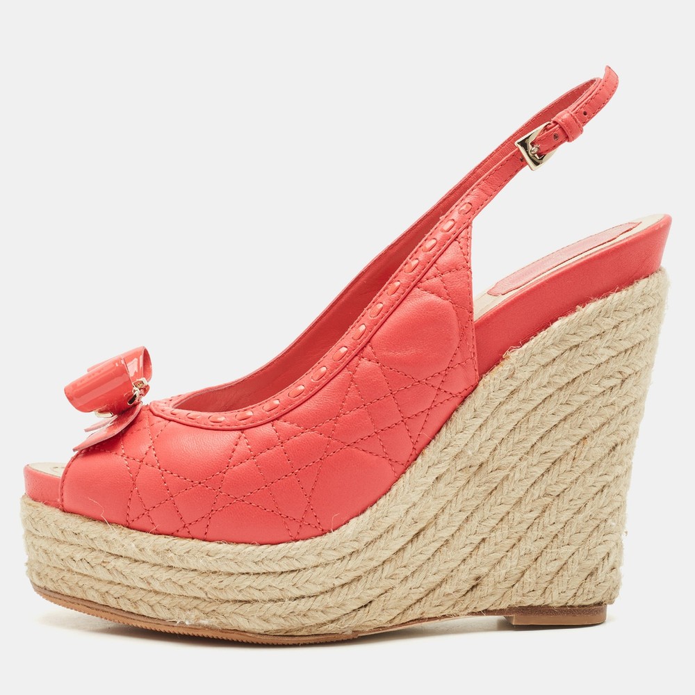 Dior Pink Leather Patent Wedge Sandals Size 38 EU