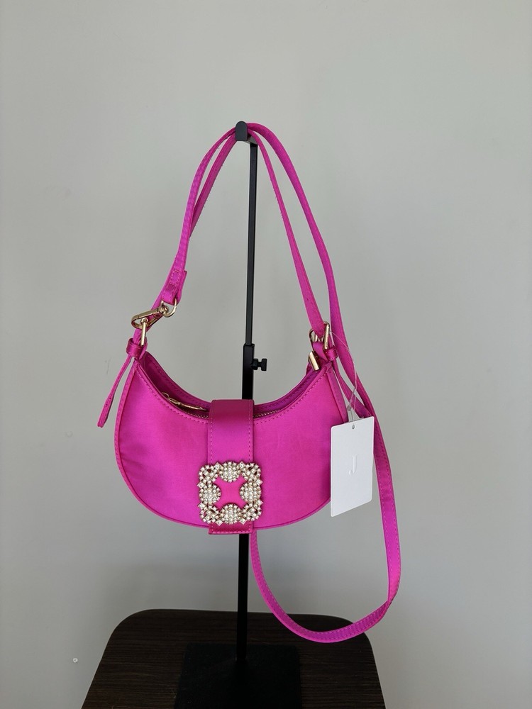 Pink Mini Evening Bag Gold Chain Handbag Event Satin