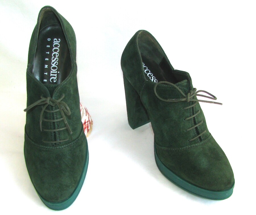 Green Suede Leather Platform Heels 9.5cm Height Size 37 New