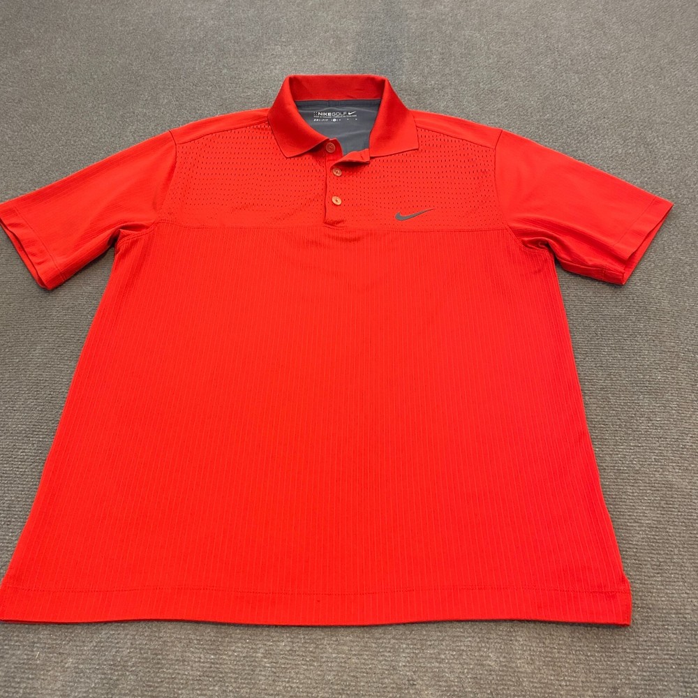 Nike Shirt Mens Medium Red Mesh Polo Golf Performance Short Sleeve Dri-Fit **