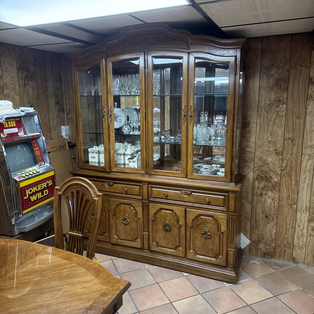Dining Room Table with 8 Cushioned Chairs, China Cabinet, and Server Buffet