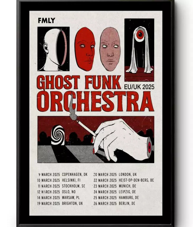 Ghost Funk Orchestra EU/ March 2025 Tour Poster - Concert Art for Music Fans
