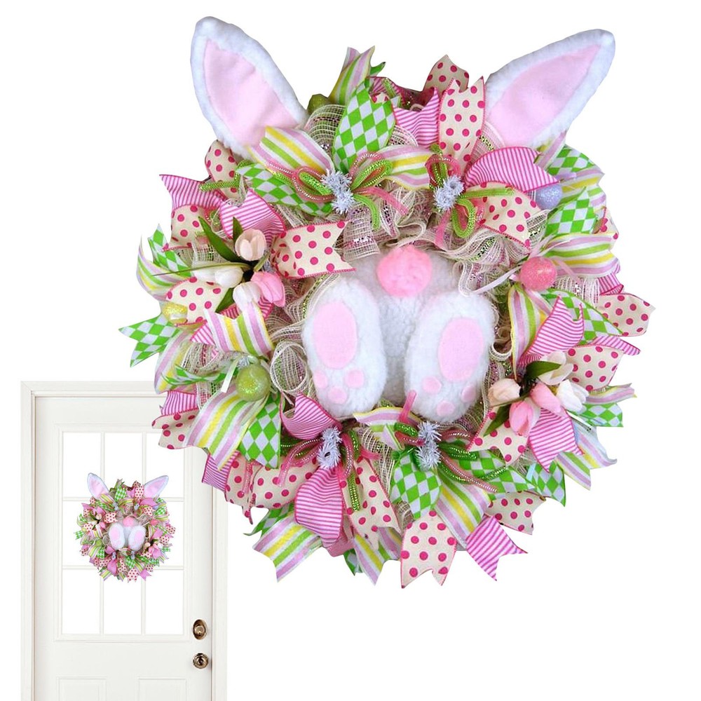 Easter Bunny Rabbit Home Front Door Wreath Decor Gnome Design Farmhouse Wreath