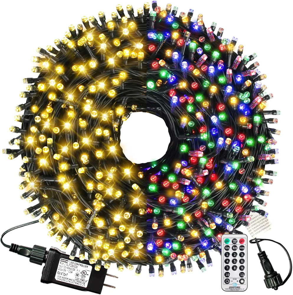 Christmas Outdoor Indoor Lights, 105Ft 300 LED End-To-End Connected 9 Modes Time
